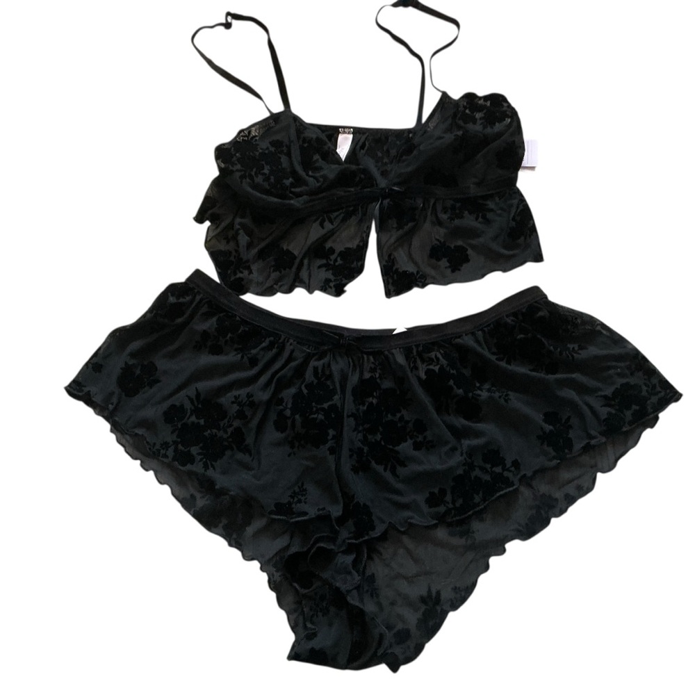 Auden lingerie set black satin and velvet damask sexy size large
